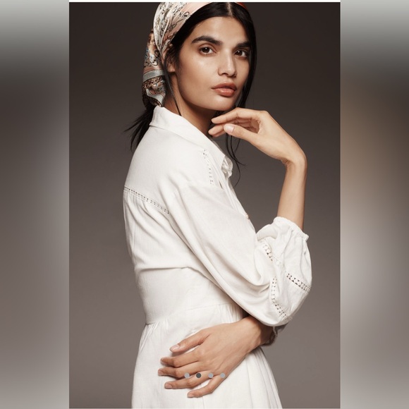 NWT Anthropologie Bettina Linen Blend Tiered Mini Shirt Dress by Maeve - Picture 2 of 9